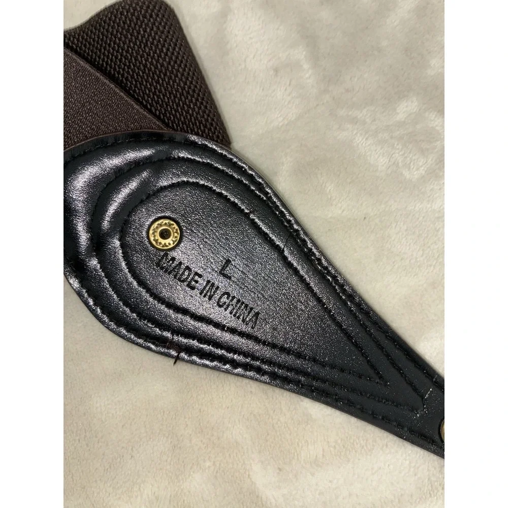 Belt Women's L Brown Elastic Brushed Leather Western Boho Prairie 2.5